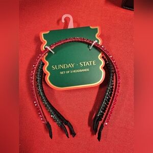 **SOLD** Sunday State Red and Black Beaded Headbands Set